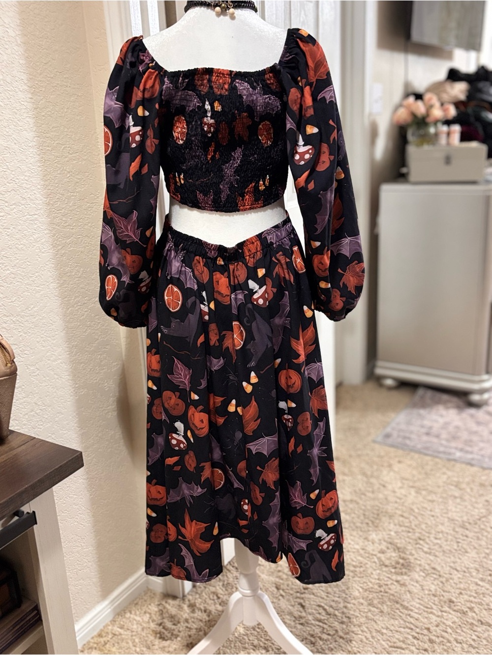 INC International Concepts Black Midi Dress with Orange & Purple Halloween Print